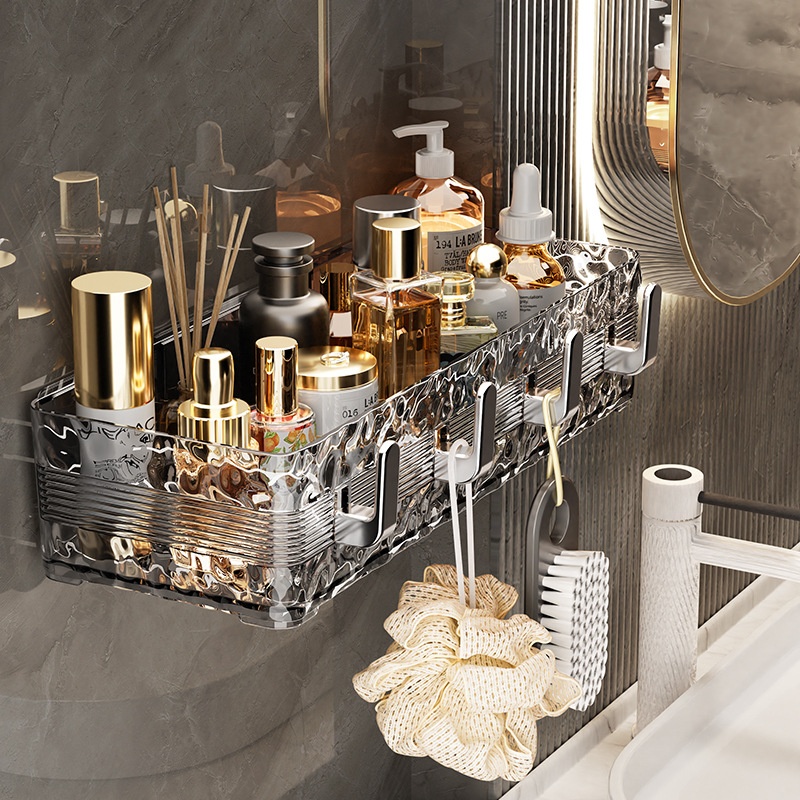 56a97d50-a4ba-4b68-8e4f-b1f250012c26 Acrylic Wave Patterned Storage Shelf with gold colored hooks - Image 3