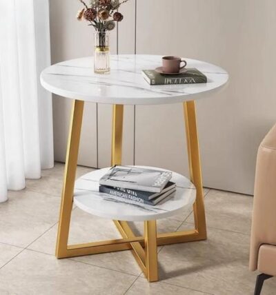 Modern Double Layer Round Side Table whitegold
