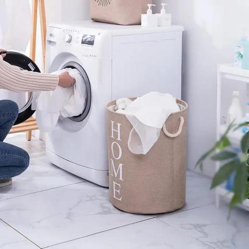 Round Cotton Linen Laundry Basket beige Round Cotton Linen Laundry Basket - Image 3