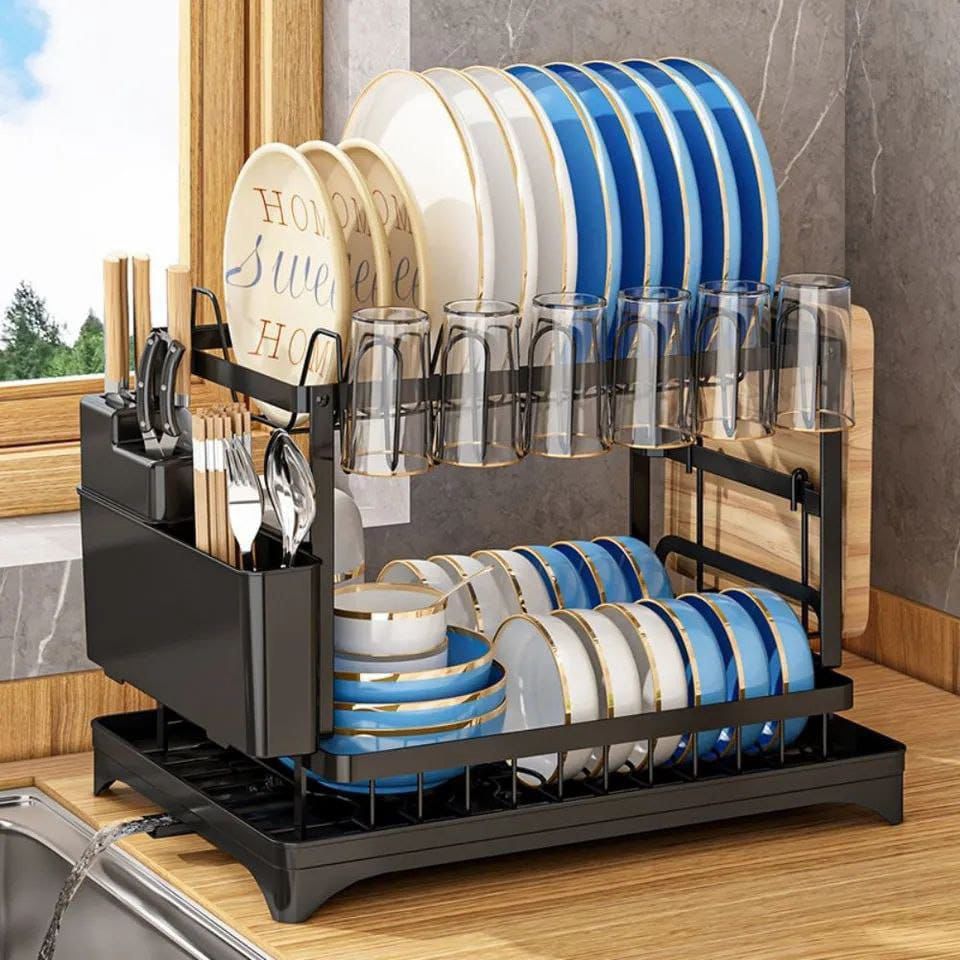 dishrack 🍽️ 2-Tier Kitchen Dish Rack with Drain Tray - Image 2