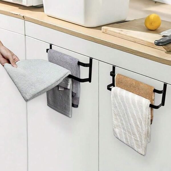 Double layer over cabinet towel rack