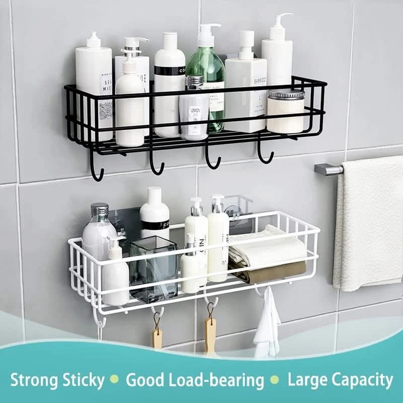 freepunch Punch-Free Wall-Mounted Storage Shelf with Hooks - Image 1