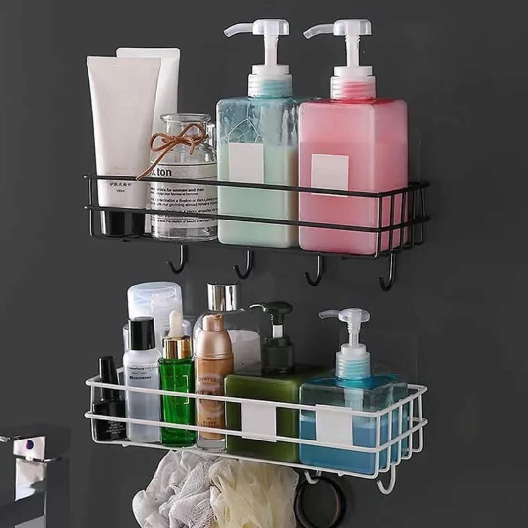 freepunch2 Punch-Free Wall-Mounted Storage Shelf with Hooks - Image 3