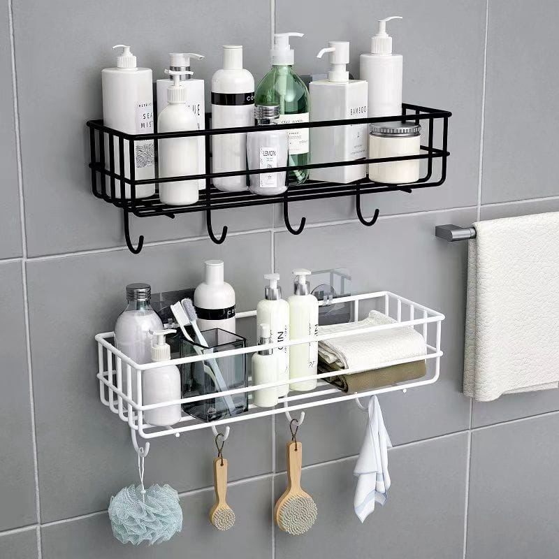 freepunch3 Punch-Free Wall-Mounted Storage Shelf with Hooks - Image 2