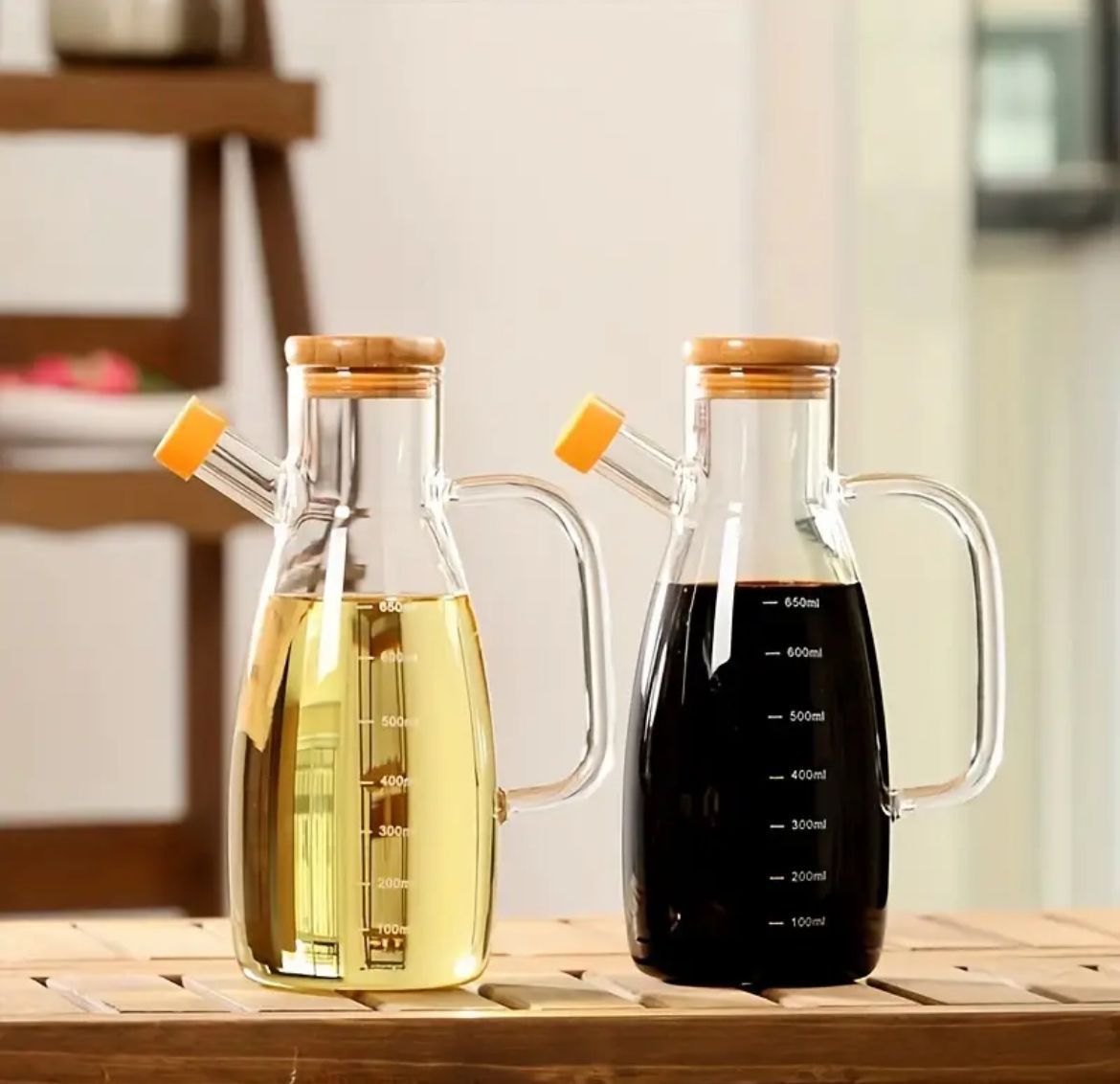 glassoil 1000ml Glass Oil Bottle with Bamboo Lid - Image 2
