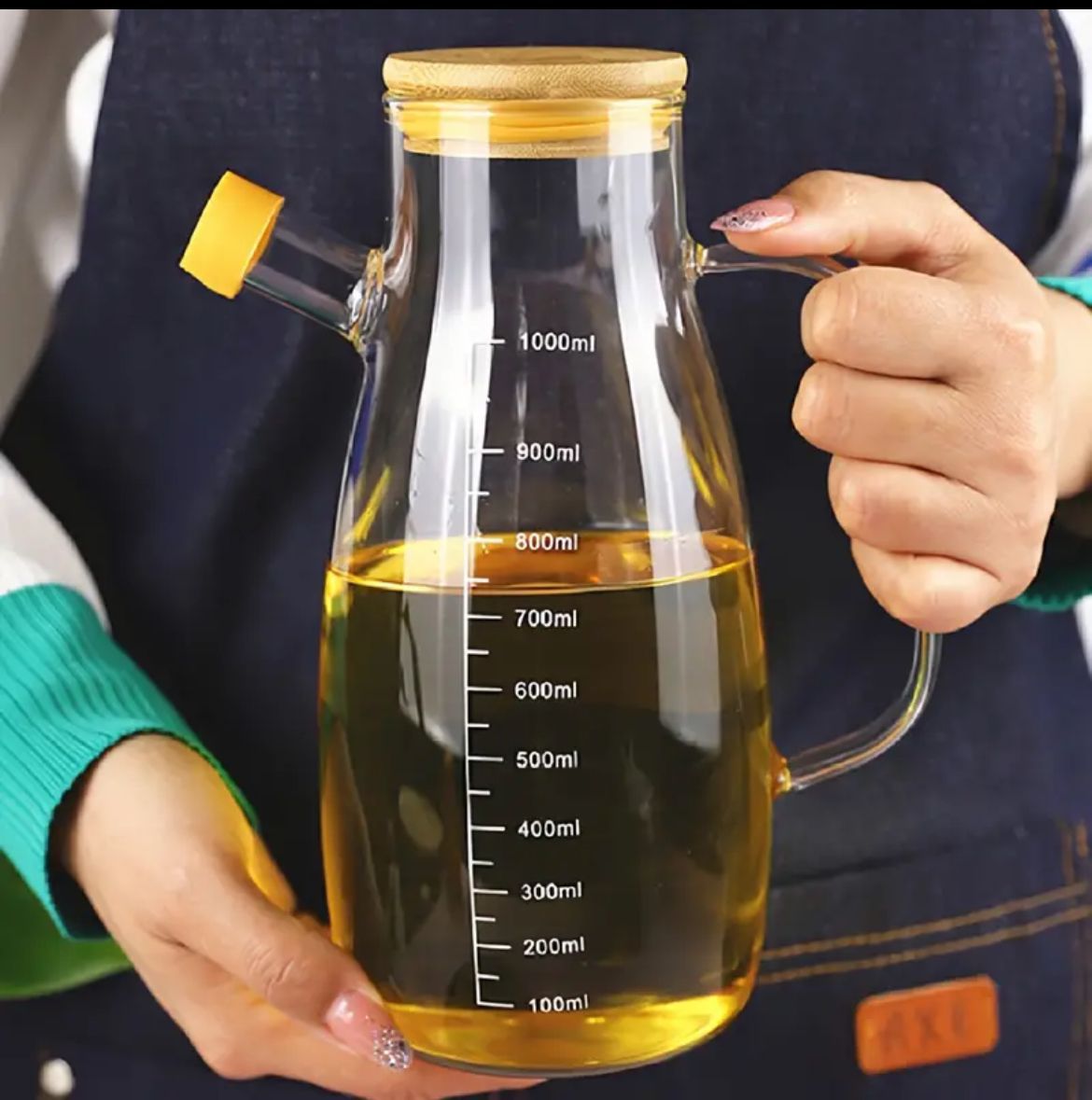 glassoil2 1000ml Glass Oil Bottle with Bamboo Lid - Image 4