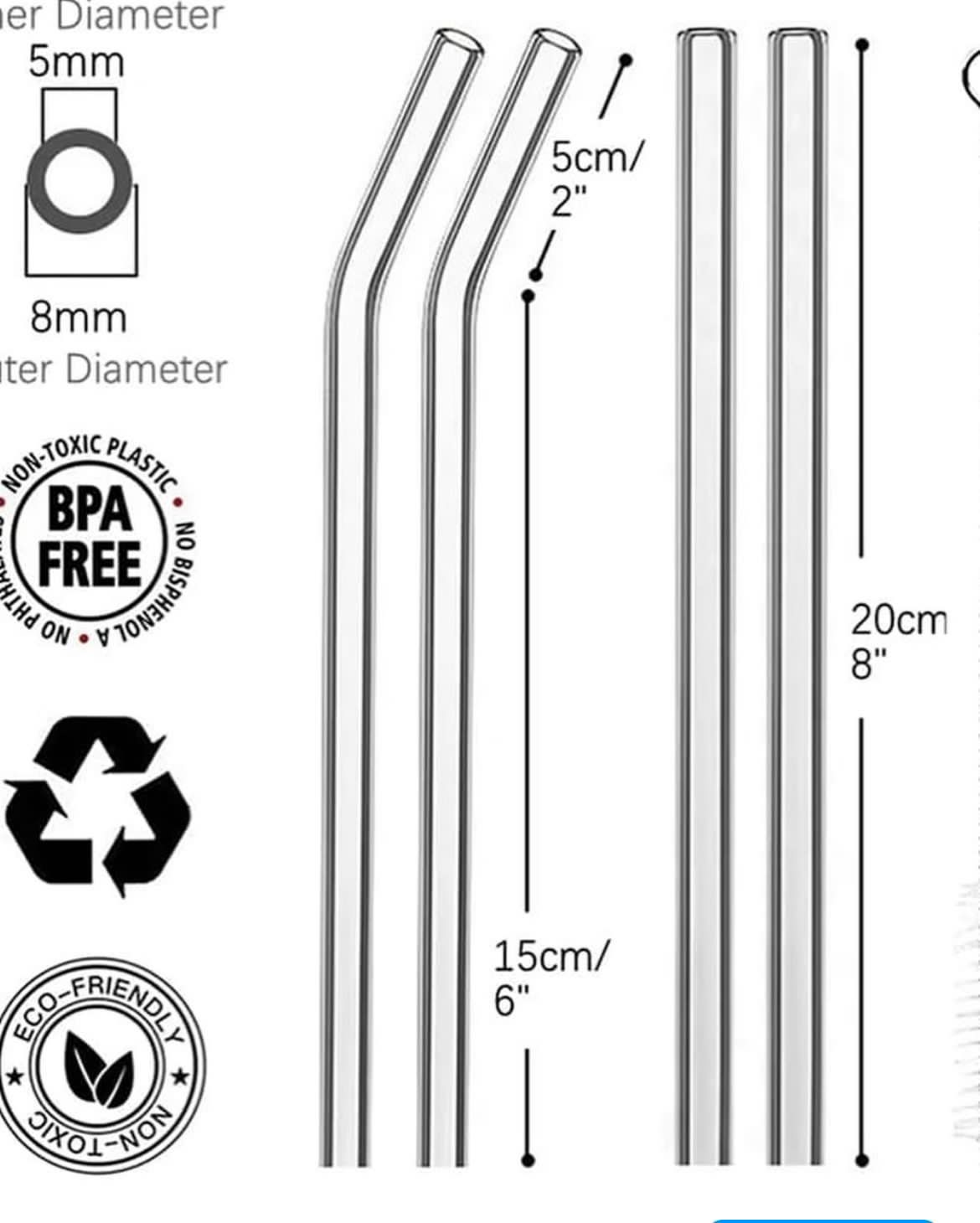 glassstraw2 4 Pcs Reusable Glass Drinking Straws – 8mm (Straight & Bent) - Image 4