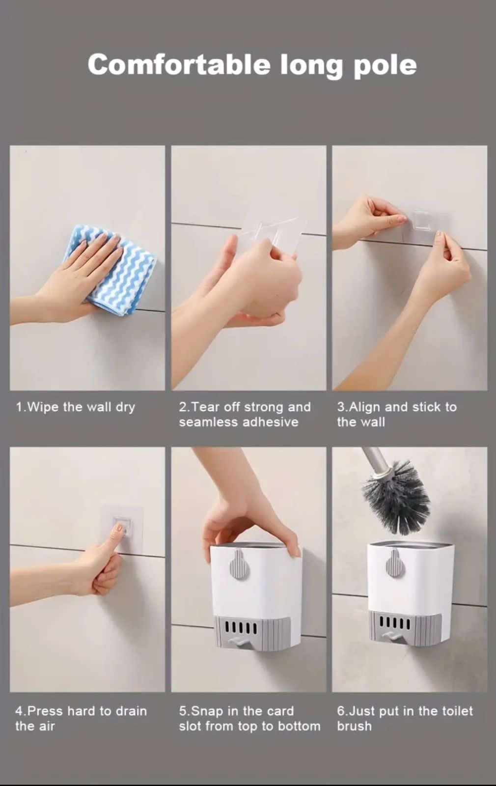 long4 Wall Mounted Long Handle Toilet Cleaning Brush with Holder - Image 6