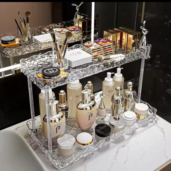 2-Tier Crystal-Like Makeup Organizer with Metallic Rabbit Accent