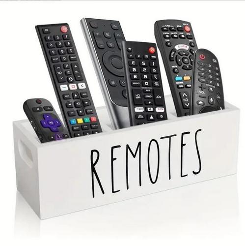remote white Wooden Remote Control Holder with 3 Compartments - Image 3