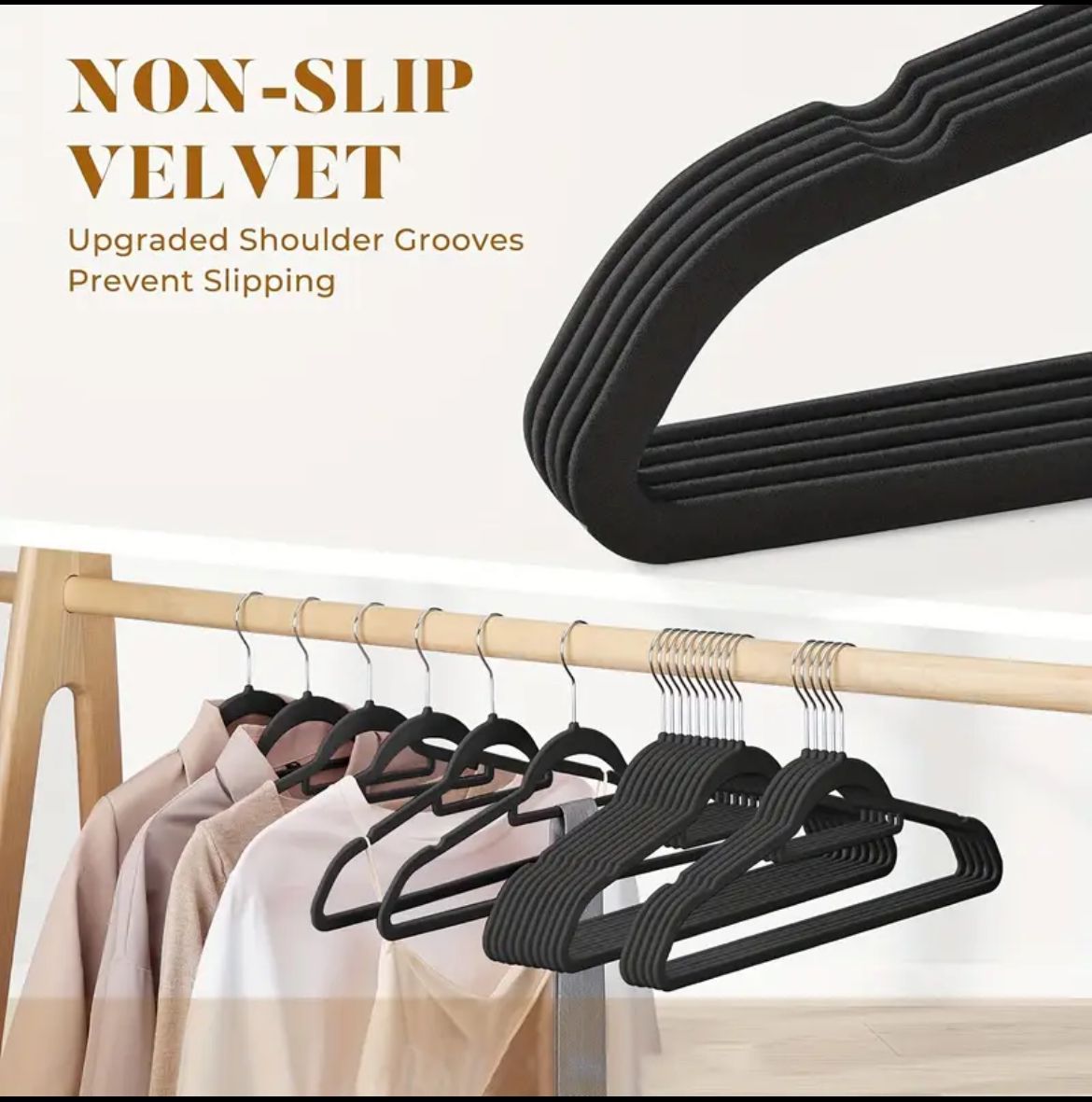 velvet2 10pcs Velvet Non-Slip Hangers with Tie Bar - Image 4