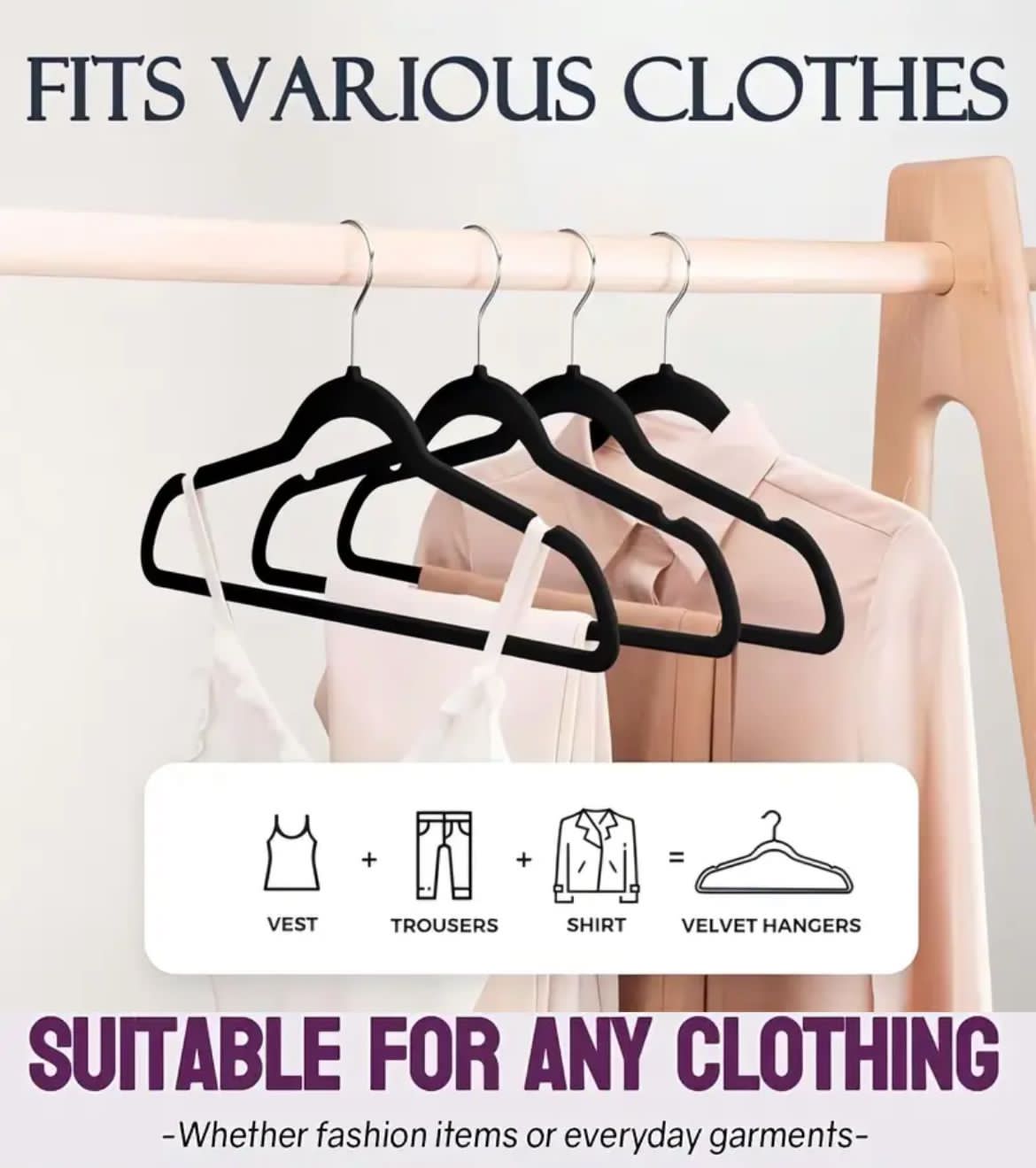 velvet4 10pcs Velvet Non-Slip Hangers with Tie Bar - Image 6
