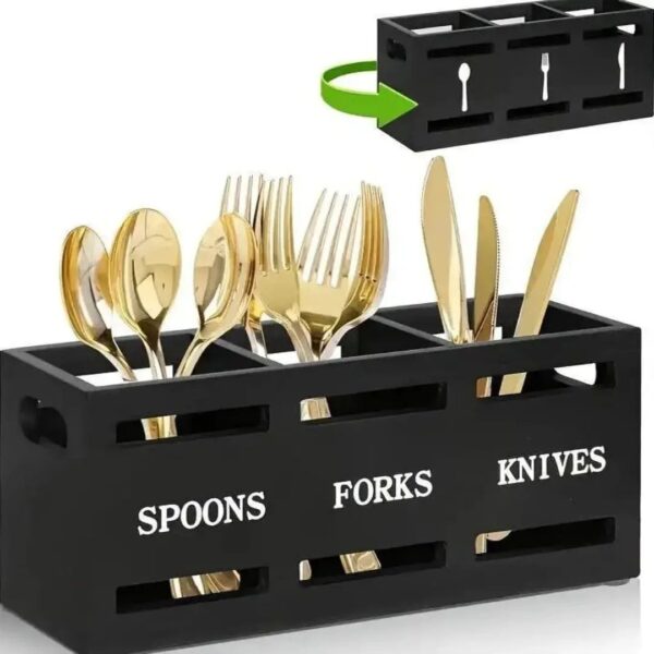 Wooden Cutlery Holder with 3 Compartments