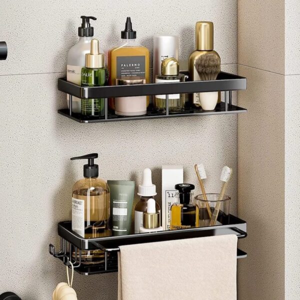 2pcs Aluminum Alloy Rectangular Shelf with Towel Holder