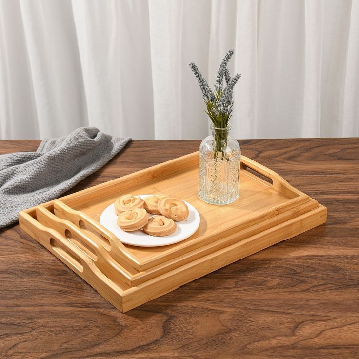3pcs Multi-functional 3pcs Bamboo Food Storage & Serving Trays with Handles - Image 1