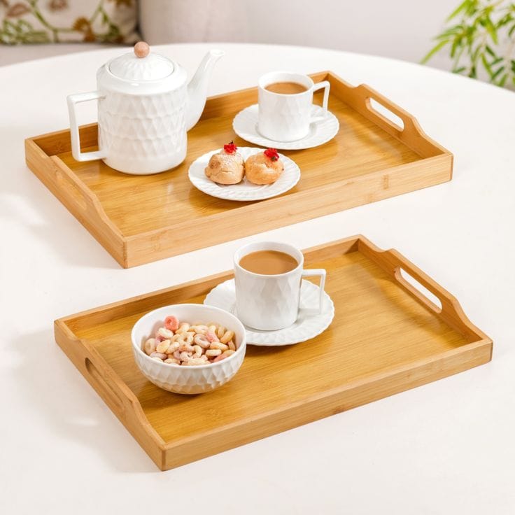 3pcs Multi-functional2 3pcs Bamboo Food Storage & Serving Trays with Handles - Image 4
