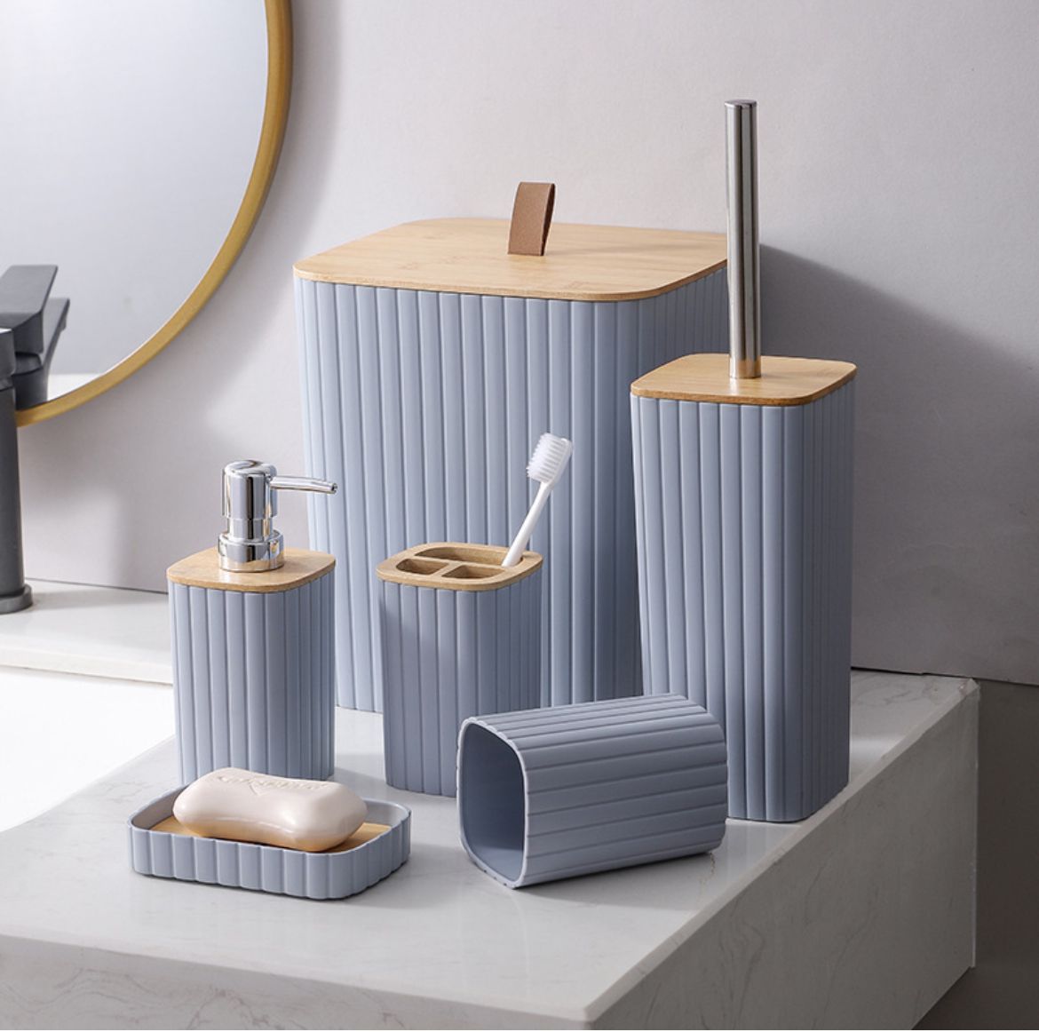6 in 11 6-in-1 Premium Bathroom Accessories Set with Wooden Top Finish - Image 3