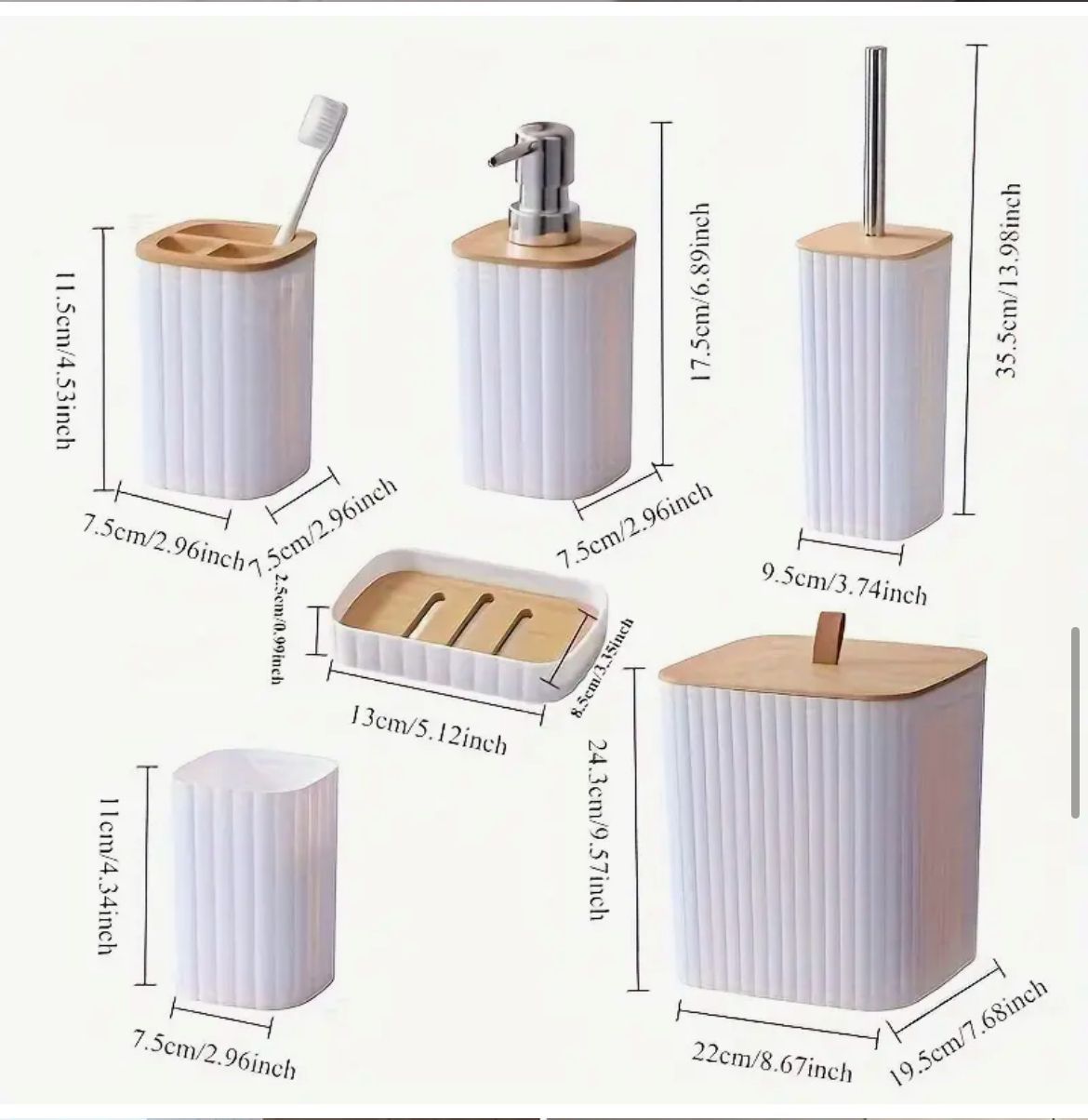 6 in 12 6-in-1 Premium Bathroom Accessories Set with Wooden Top Finish - Image 4