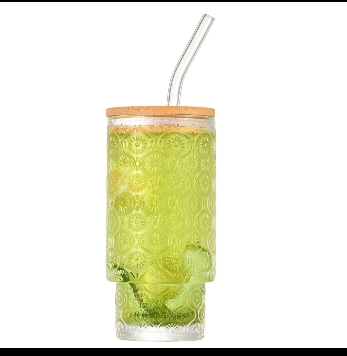 Aesthetic Highball crystal Highball Crystal Ribbed Glasses with Bamboo Lid & Straws – 4pcs Set - Image 2