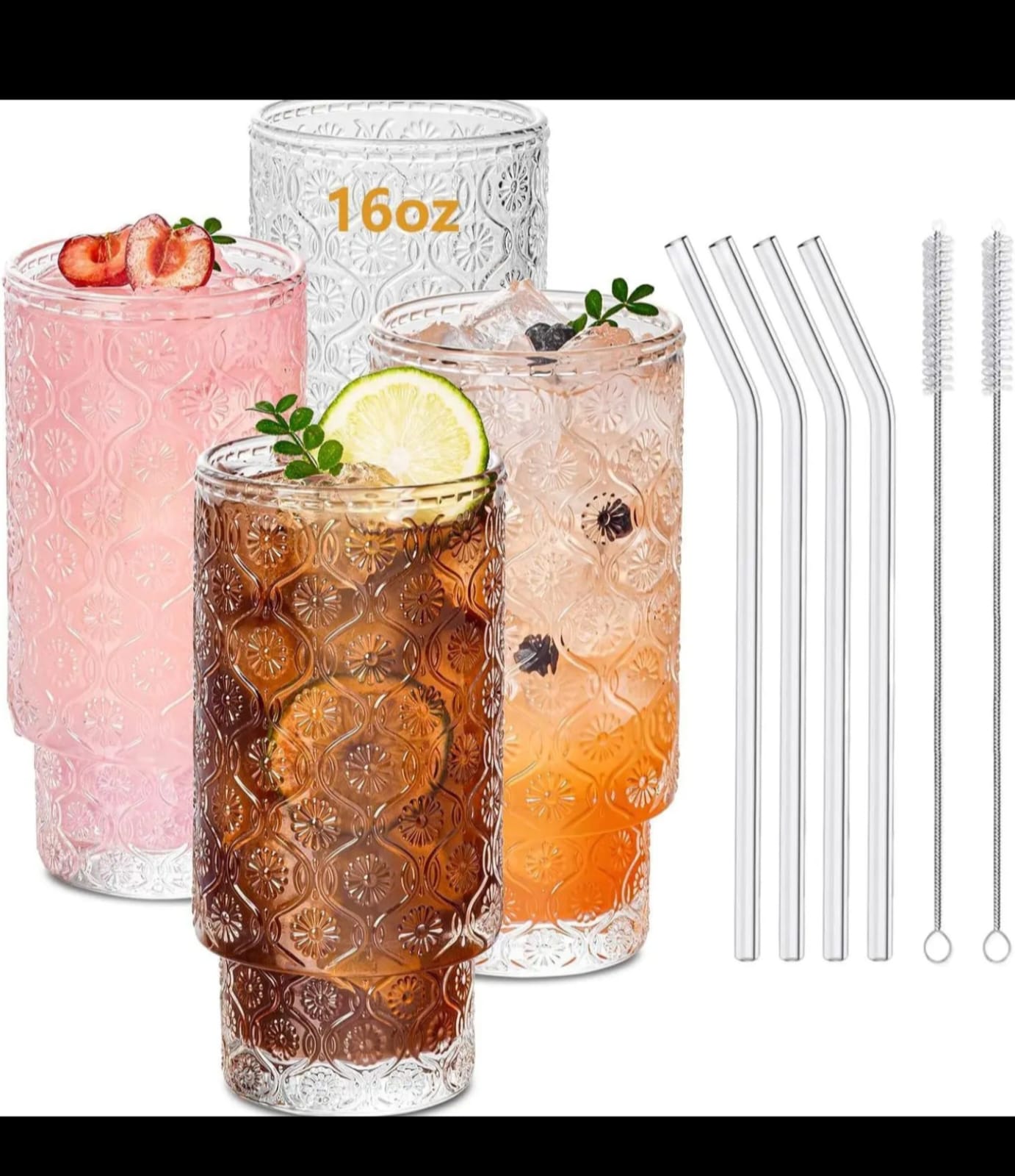 Aesthetic Highball crystal1 Highball Crystal Ribbed Glasses with Bamboo Lid & Straws – 4pcs Set - Image 3
