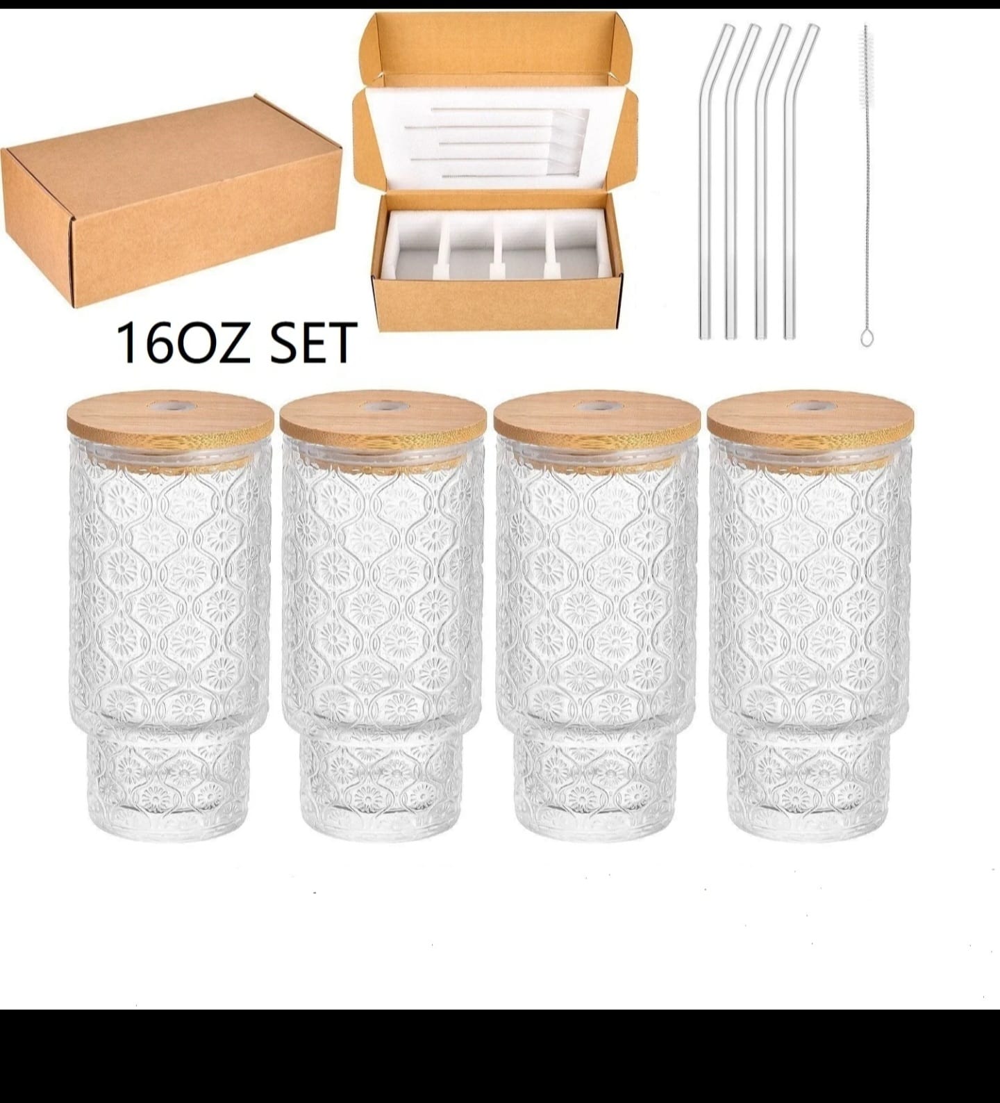 Aesthetic Highball crystal2 Highball Crystal Ribbed Glasses with Bamboo Lid & Straws – 4pcs Set - Image 4