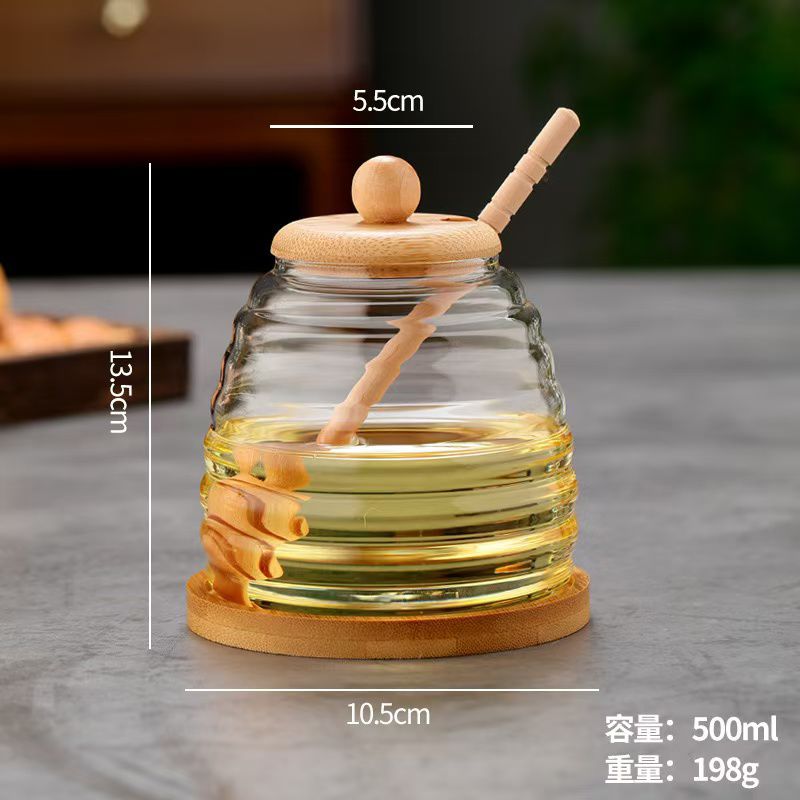 Honey2 Glass Honey Storage Jar with Wooden Lid - Image 4
