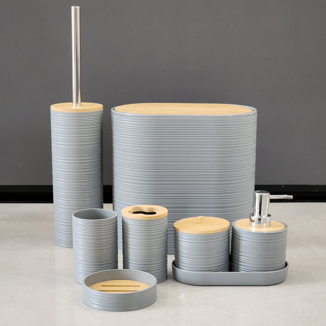 Luxury Bamboo2 8pcs Luxury Bamboo Plastic Bathroom Accessories Set - Image 4