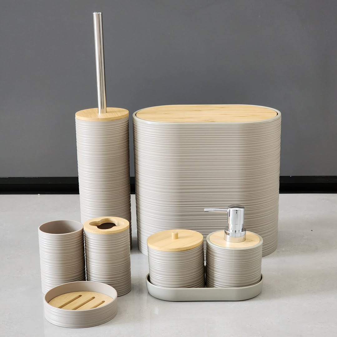 Luxury Bamboo3 8pcs Luxury Bamboo Plastic Bathroom Accessories Set - Image 5
