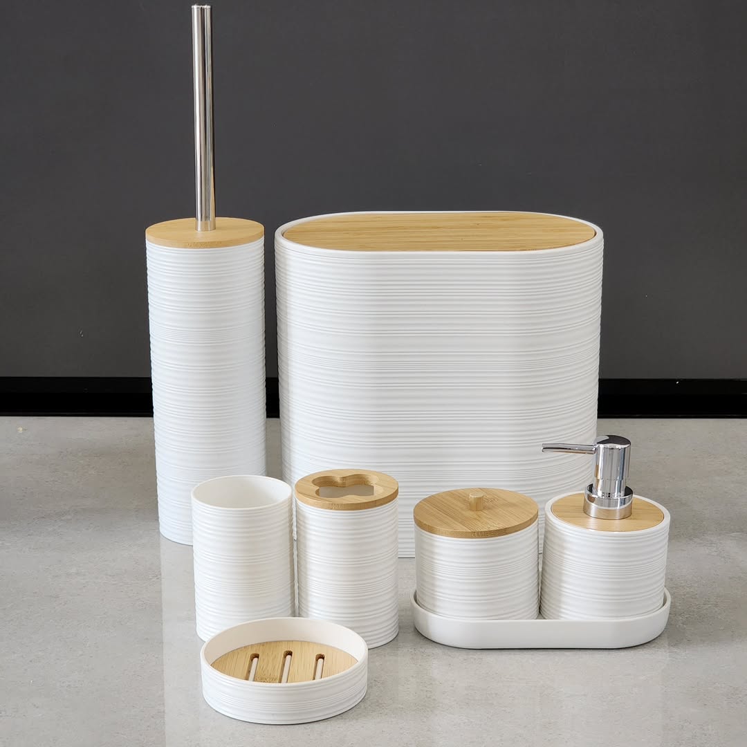 Luxury Bamboo4 8pcs Luxury Bamboo Plastic Bathroom Accessories Set - Image 6