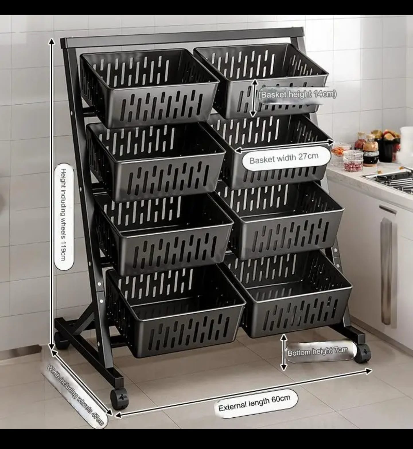 Multi- Functional Steel1 Multi-Functional Steel Vegetable & Fruit Rack with Wheels - Image 3