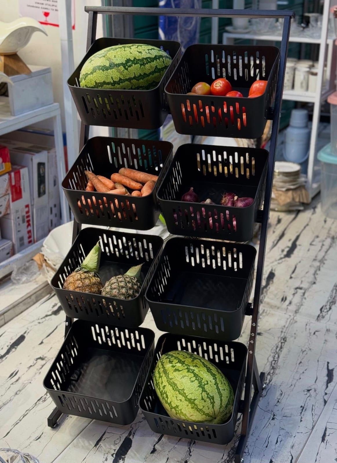 Multi- Functional Steel2 Multi-Functional Steel Vegetable & Fruit Rack with Wheels - Image 4