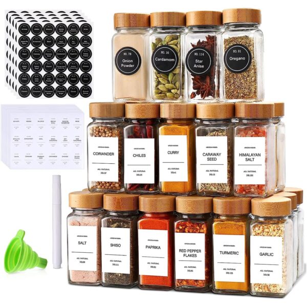 29pcs Premium Glass Spice Jar Set with Bamboo Lids