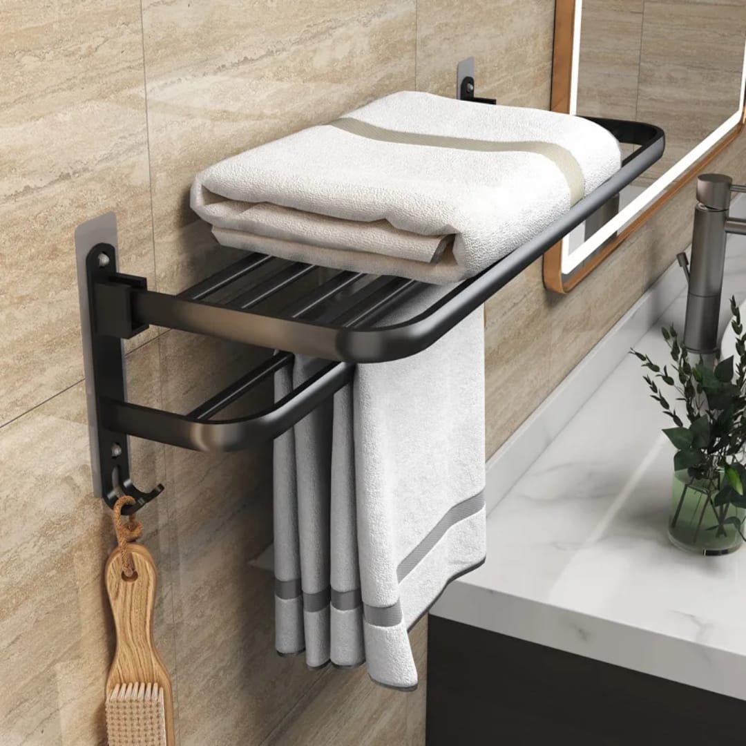 bath Bathroom Wall-Mounted Double Layer Towel Rack – 60cm - Image 2