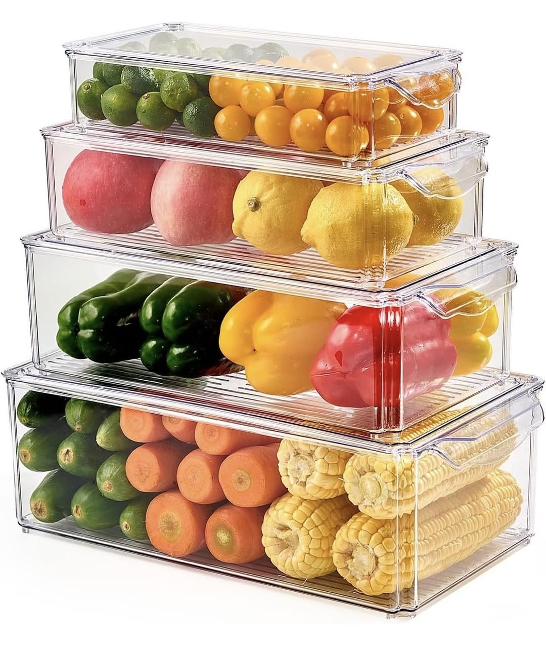 big 4pcs BPA-Free Stackable Acrylic Fridge Organizer Bins with Lids - Image 2