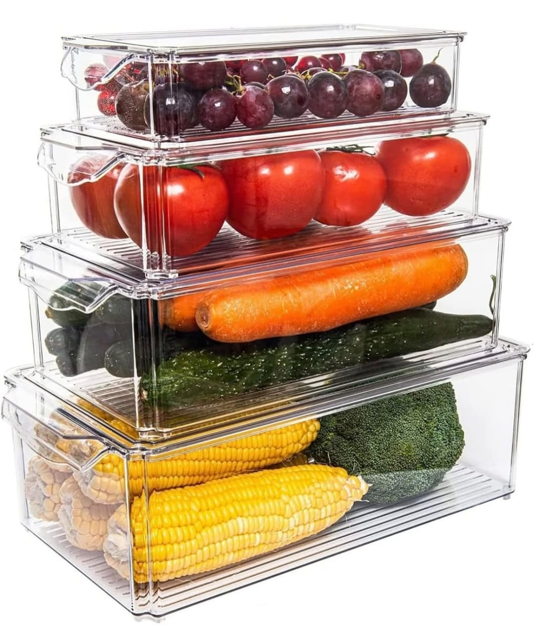 big1 4pcs BPA-Free Stackable Acrylic Fridge Organizer Bins with Lids - Image 3