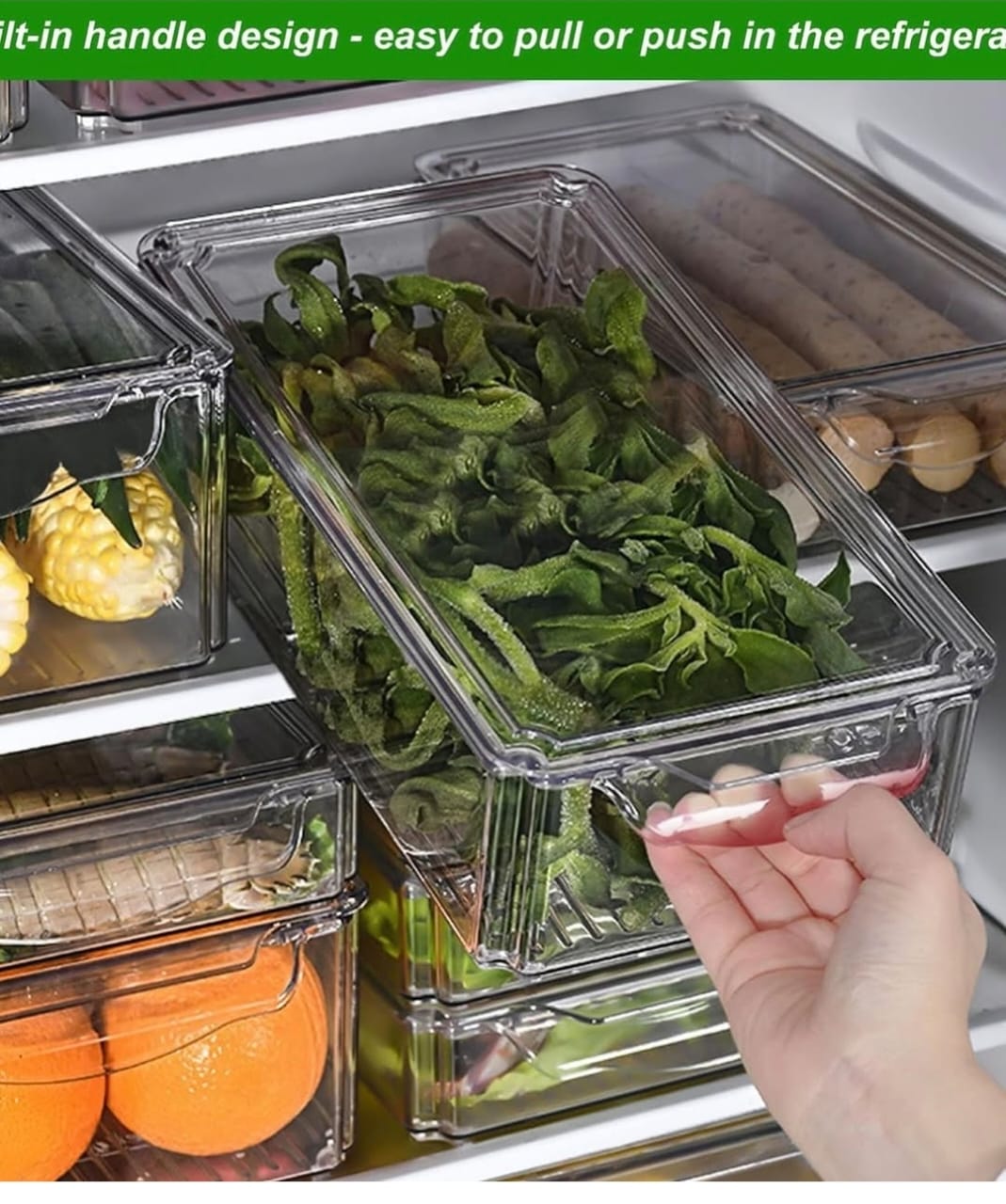 big2 4pcs BPA-Free Stackable Acrylic Fridge Organizer Bins with Lids - Image 4
