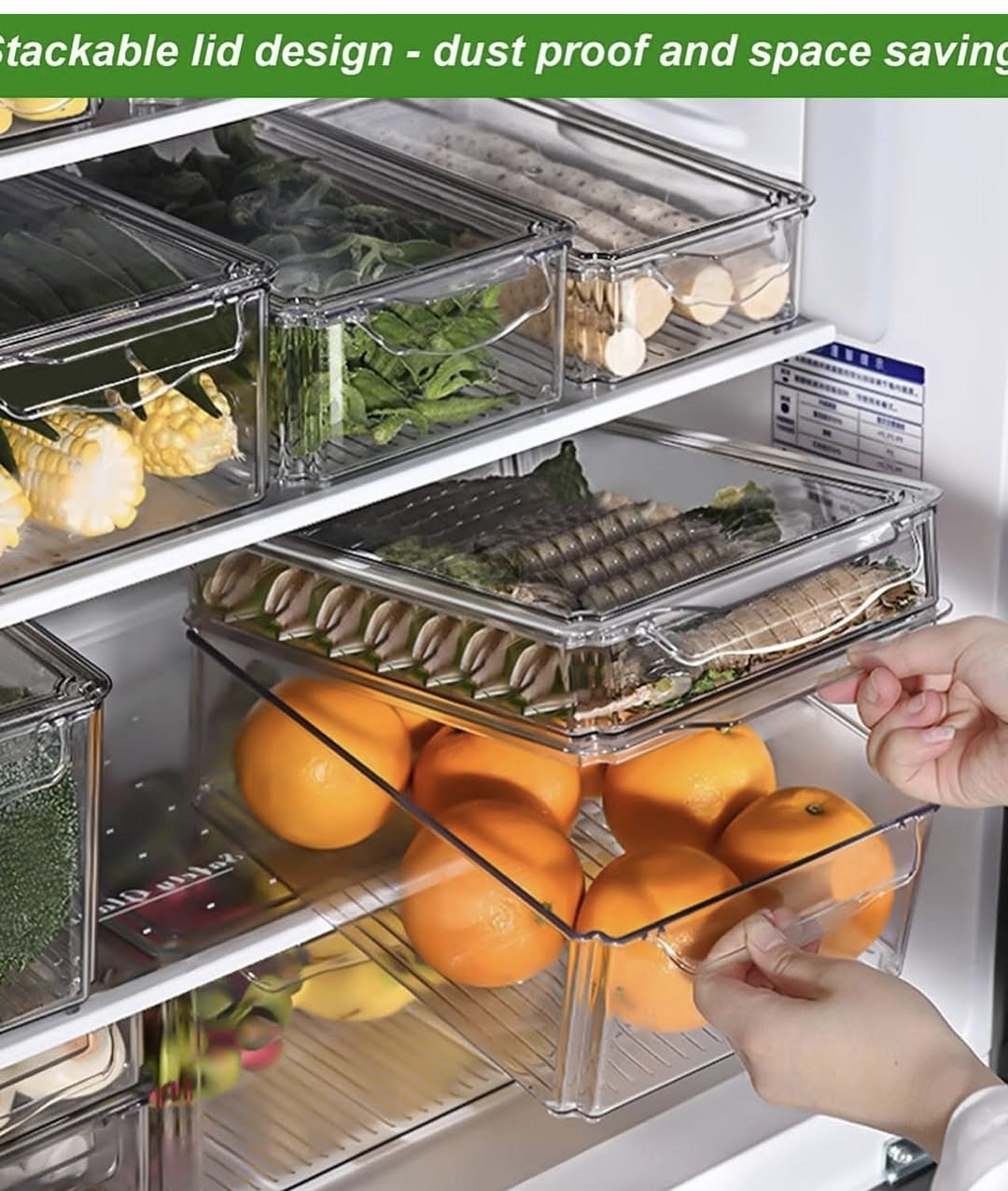 big3 4pcs BPA-Free Stackable Acrylic Fridge Organizer Bins with Lids - Image 5