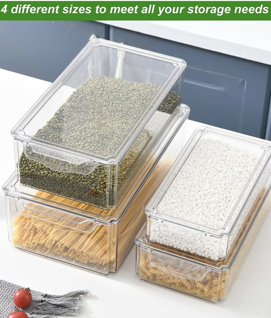 big4 4pcs BPA-Free Stackable Acrylic Fridge Organizer Bins with Lids - Image 6