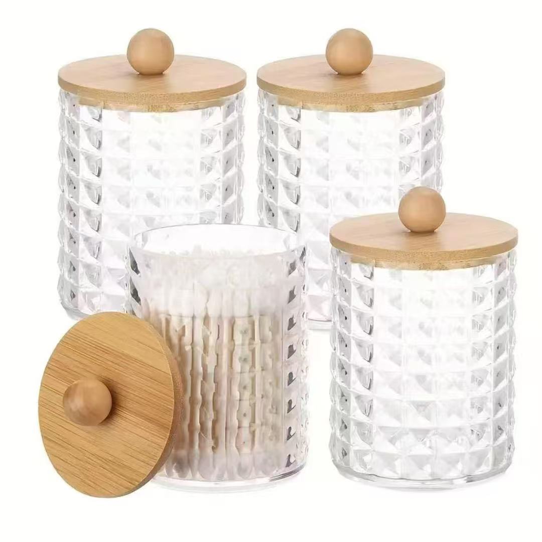 earbuds Diamond Acrylic Organizer with Bamboo Lid - Image 2