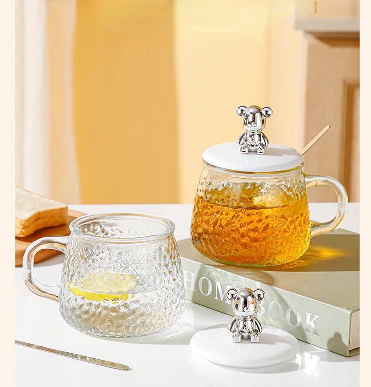 elegant Elegant Glass Cup with Lid & Spoon - Image 1