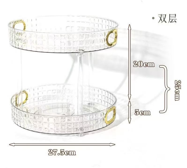 lazy Susan1 Diamond Acrylic Rotating Lazy Susan – 2-Tier, Clear with Gold Handles - Image 3