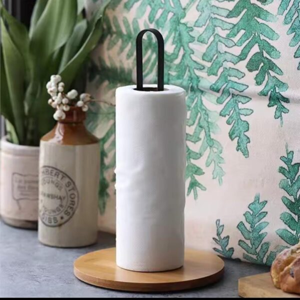 Metallic Paper Towel Holder with Bamboo Base
