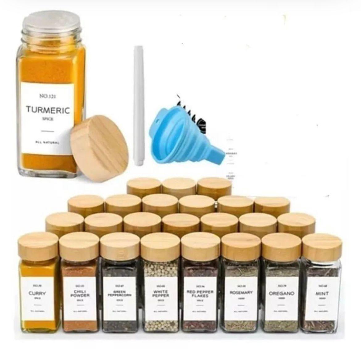premium 16 PCS Premium Glass Spice Jars with Bamboo Lids - Image 1