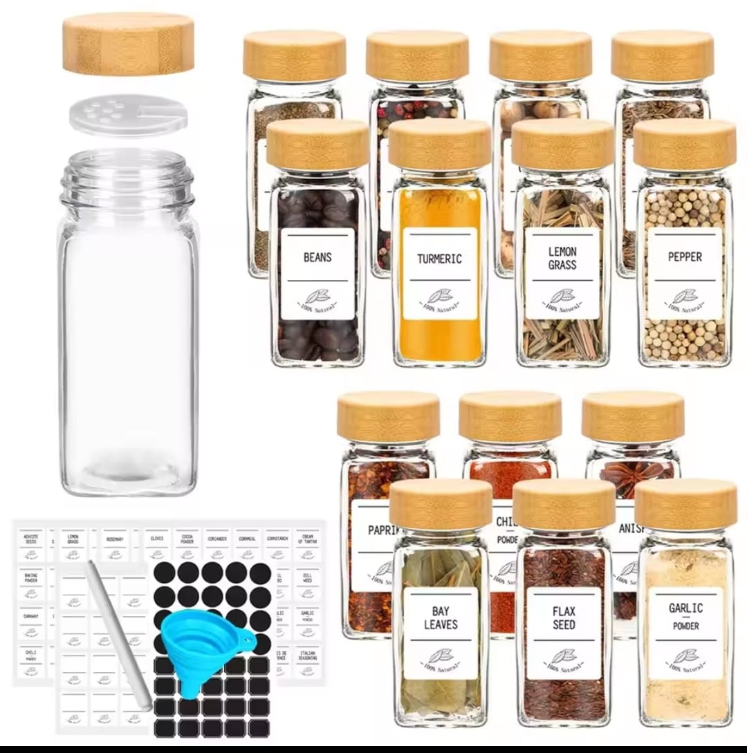 premium1 16 PCS Premium Glass Spice Jars with Bamboo Lids - Image 3