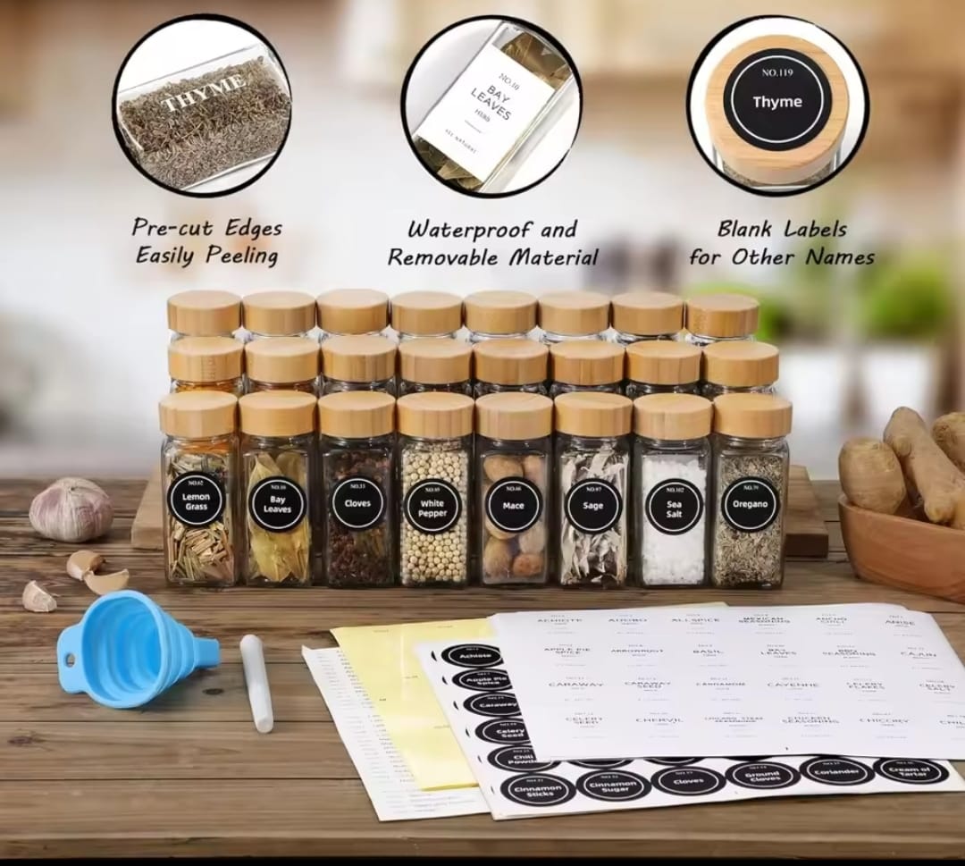 premium2 16 PCS Premium Glass Spice Jars with Bamboo Lids - Image 4