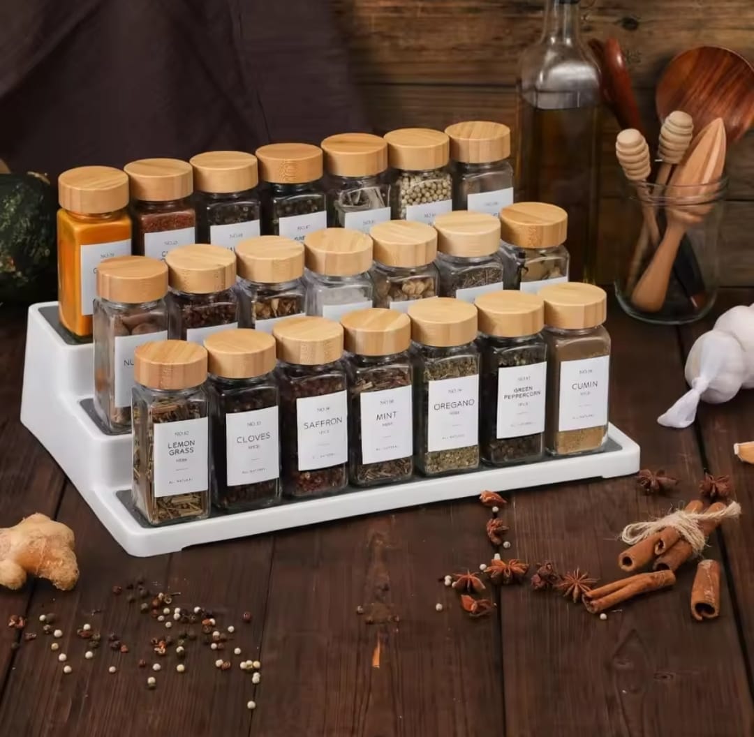 premium3 16 PCS Premium Glass Spice Jars with Bamboo Lids - Image 5