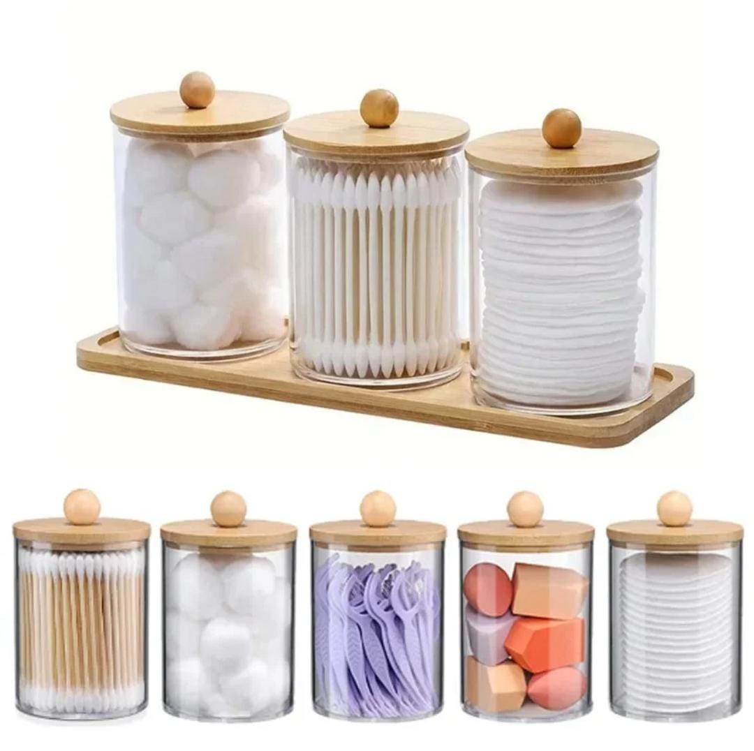 swab 3pcs Acrylic Swab Storage Organizer Set with Bamboo Holder - Image 1