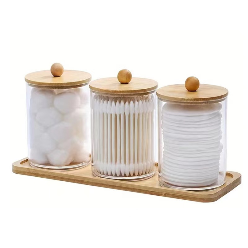 swab1 3pcs Acrylic Swab Storage Organizer Set with Bamboo Holder - Image 3