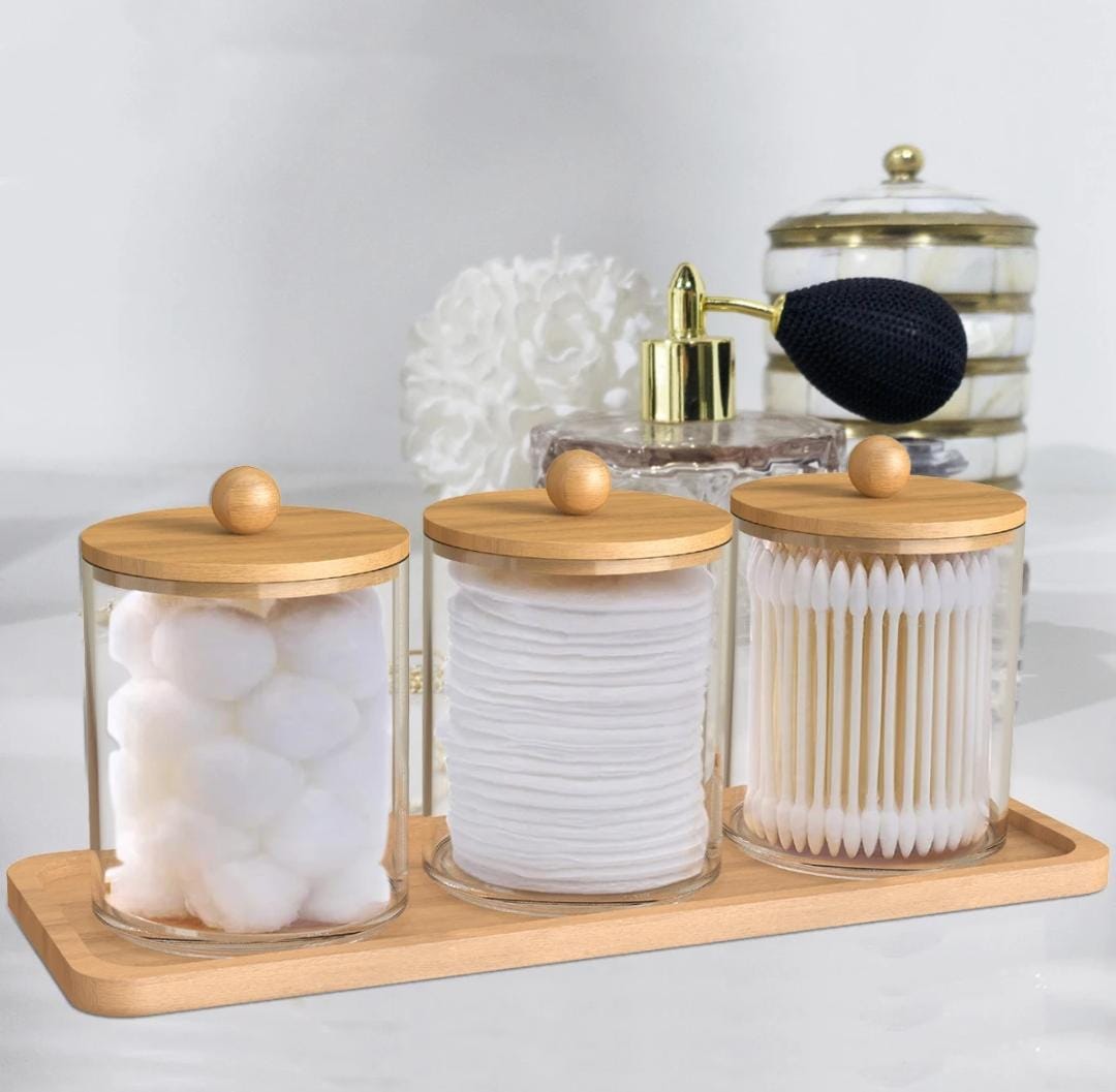 swab3 3pcs Acrylic Swab Storage Organizer Set with Bamboo Holder - Image 5