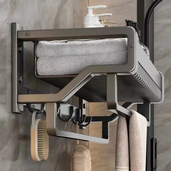 🚿 Bathroom Wall-Mounted Towel Rack with Hooks
